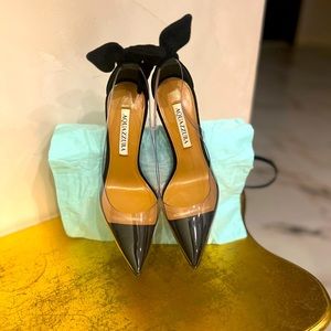 ☀️☀️Aquazzura Bow Tie 105 Suede & Plexi Pump BRAND NEW☀️☀️